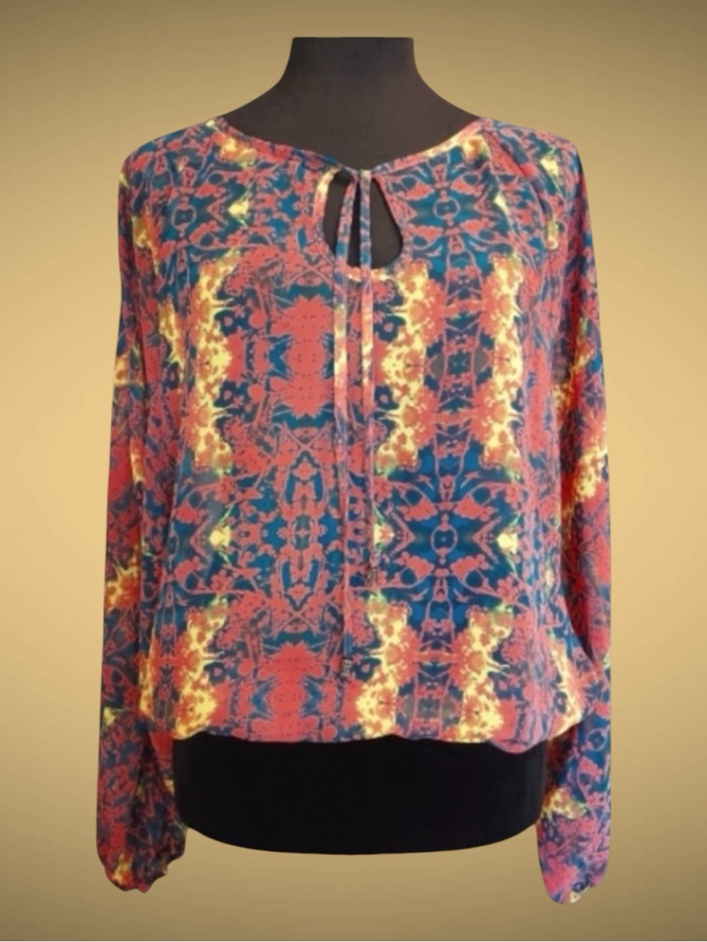 Princess Vera Wang Blouse Multicolored Kaleidoscope Psychedelic Y2K Retro Boho L